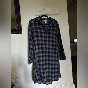 H&M Longline Plaid Button Up Dress Size Medium - Blue & Black